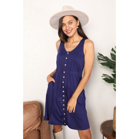 Double Take Button Front Empire Waist Sleeveless Slit Magic Dress - Picture 3 of 14